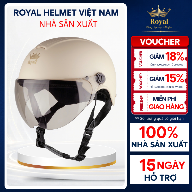 Mũ Bảo Hiểm Nửa Đầu Chính Hãng Royal  M103K Gọn Nhẹ Có Kính Chắn Gió BH 12T Royal Helmet VietNam