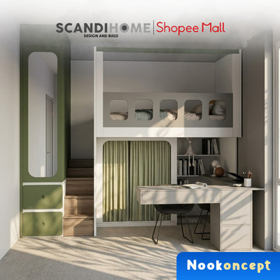 NOOKONCEPT, Giường tầng kèm tủ quần áo và bàn học, NK_001, tùy chỉnh kích thước