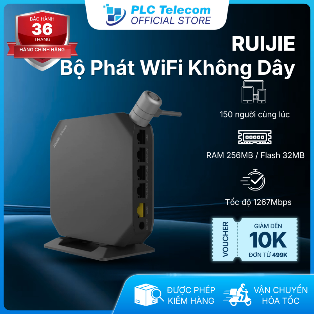 Bộ Phát Wifi Không Dây Ruijie RG-EG105GW(T) tốc độ 1267Mbps, truy cập 150 người cùng lúc - PLC TELEC