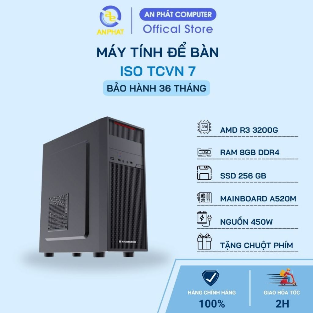 Máy tính/ PC văn phòng PCAP OFFICE ISO TCVN 7 (AMD R3 3200G,RAM 8GB, SSD 256GB, 450W)