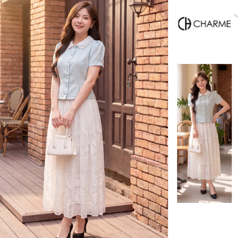 Chân váy ren dáng dài nữ tính nhẹ nhàng Charme Store 512066