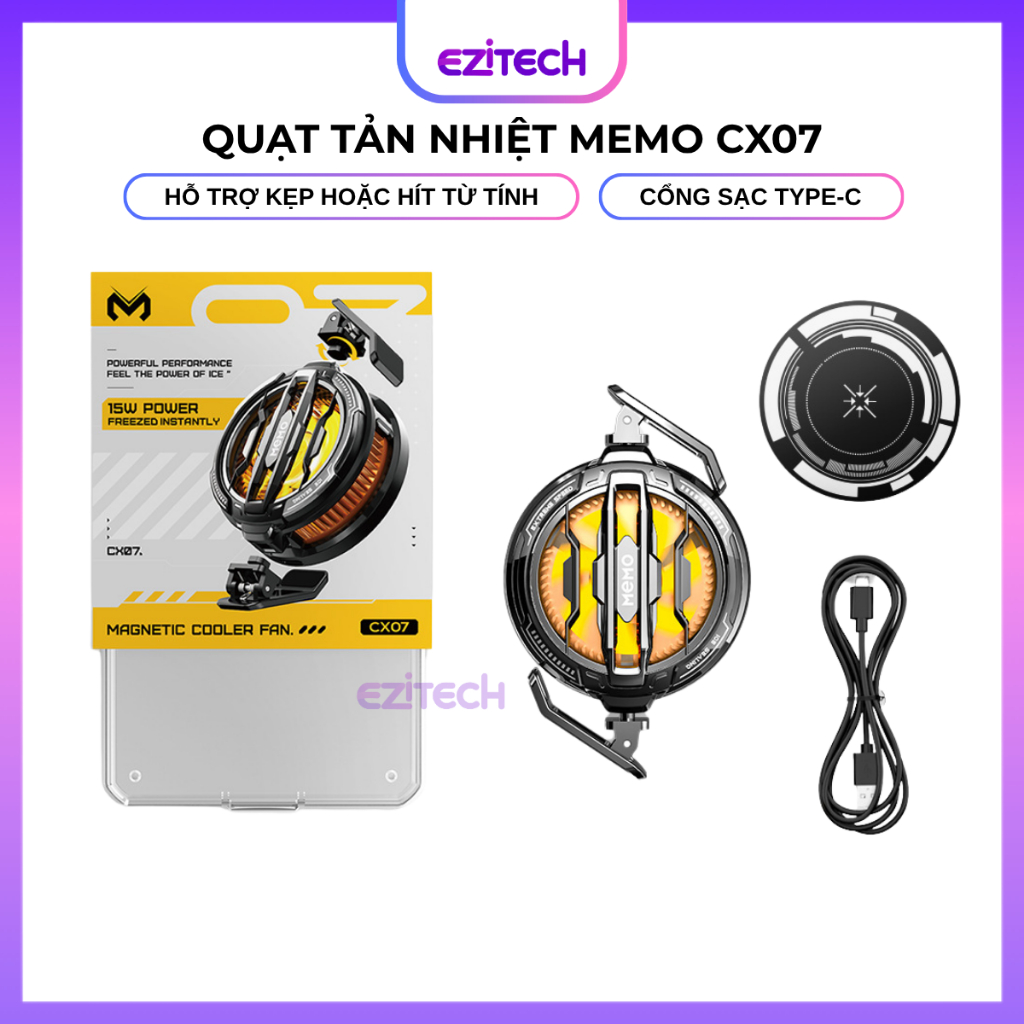 Quạt Tản Nhiệt Điện Thoại Sò Lạnh MEMO CX07 LED Gaming Làm Lạnh Đóng Băng Cực Sâu Vừa Hít Vừa Kẹp