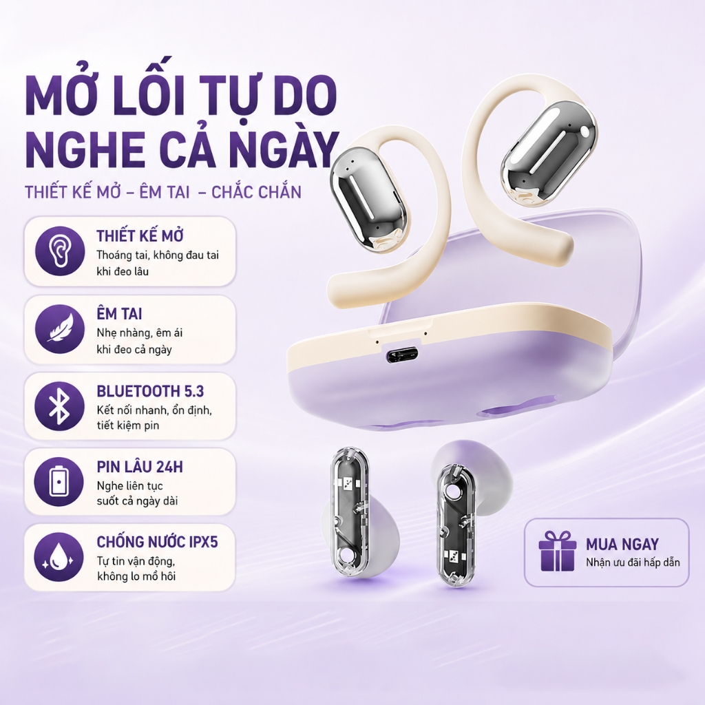 Tai nghe Bluetooth O1 Tai nghe 2 trong 1 âm thanh nổi Nghe Nhạc Đàm Thoại Chơi Game