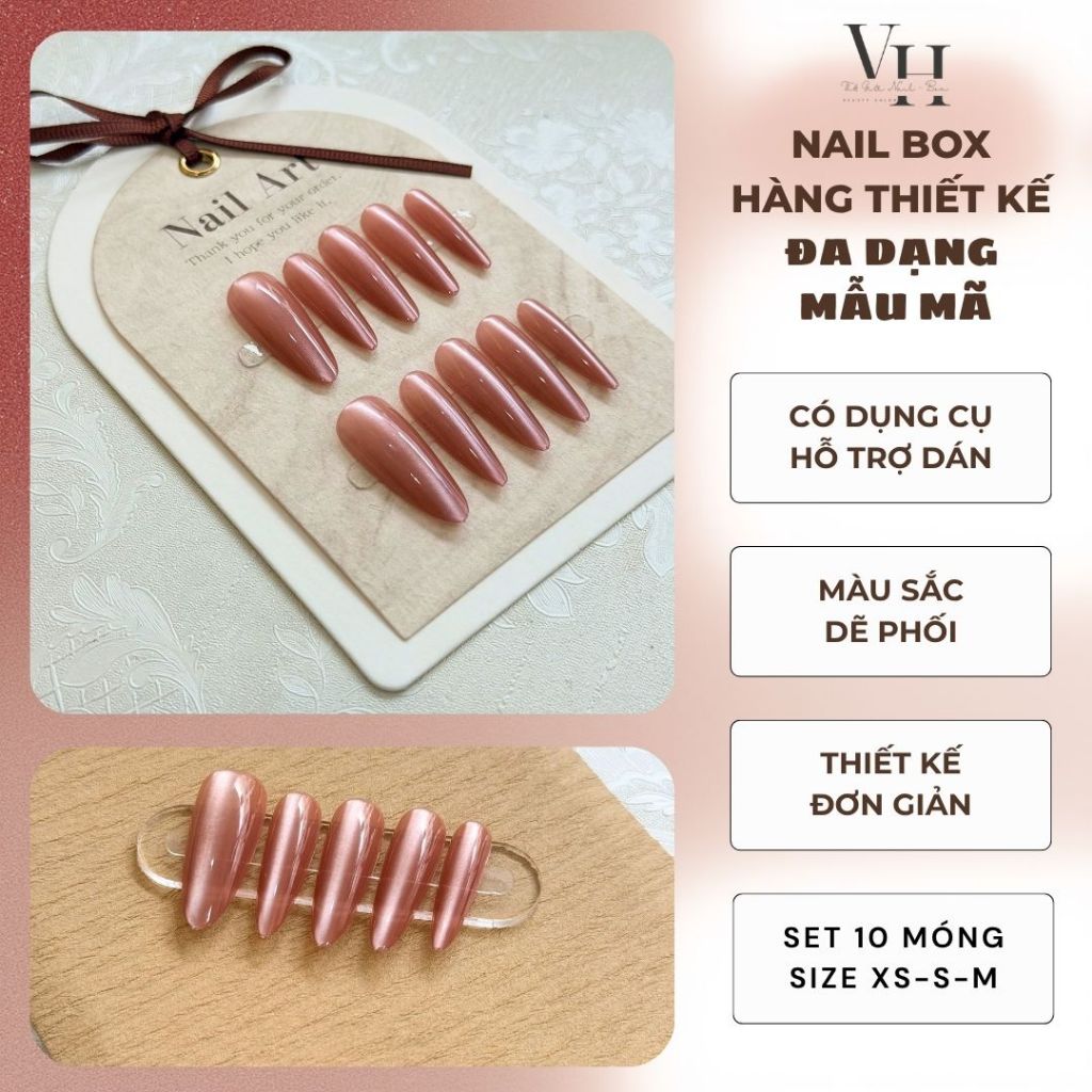 Nailbox màu mắt mèo phom nhọn dài và phom nhỡ quyến rũ VH dễ sử dụng, nailbox kèm keo tự dán, đa dạn
