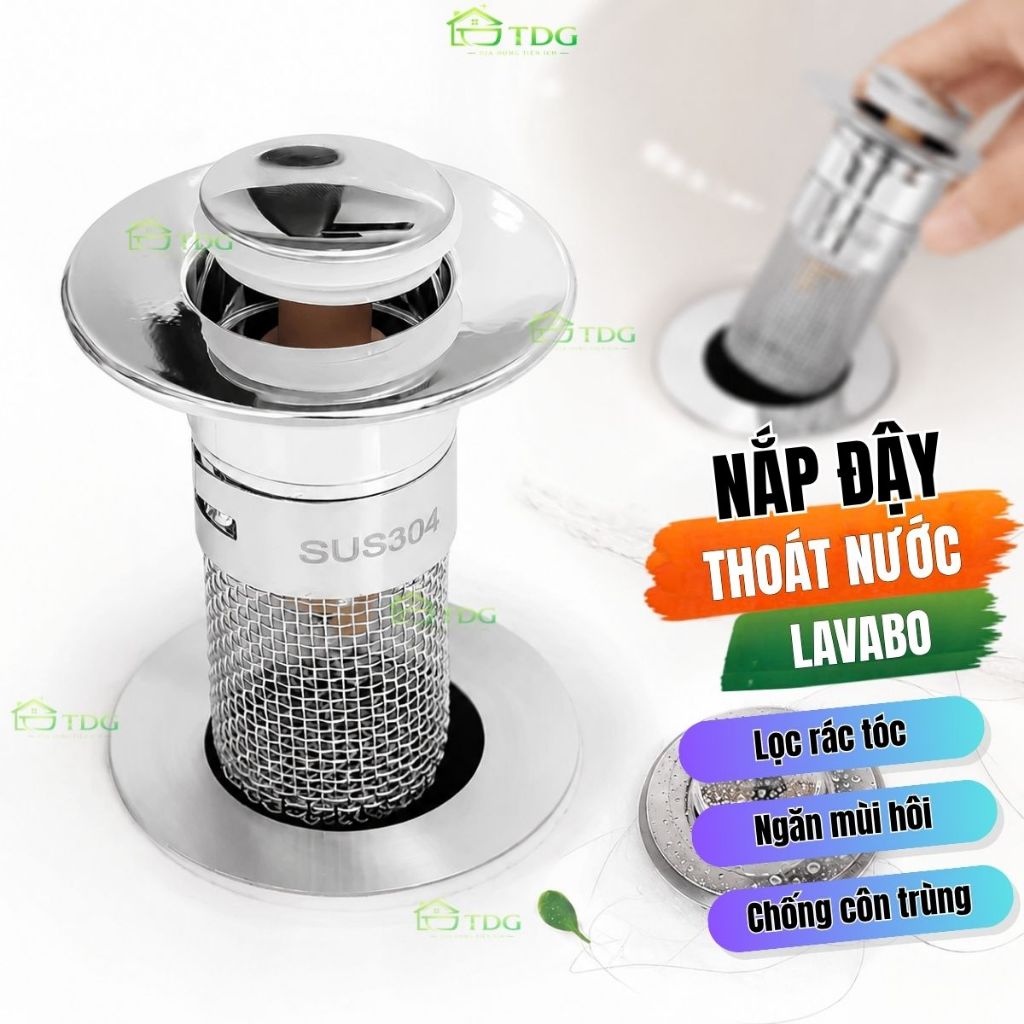 Nắp đậy lỗ thoát nước inox 304 cho lavabo bồn rửa mặt AnHome chống mùi, chống côn trùng, dễ lắp đặt