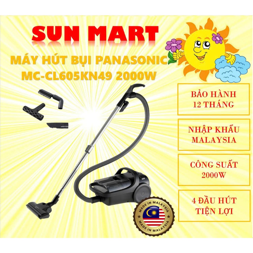 Máy hút bụi Panasonic MC-CL605KN49 & MC-CL603GN49 nhập khẩu Malaysia, bảo hành 12 tháng toàn quốc