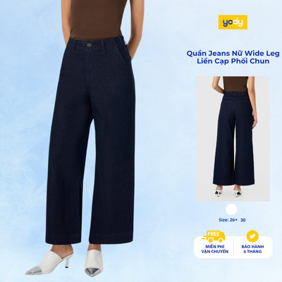 Quần Jeans Nữ Wide Leg Liền Cạp Phối Chun Co Giãn Nhẹ, Mềm MạiTRA WCJE26A016