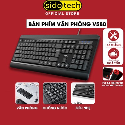 Bàn phím máy tính văn phòng SIDOTECH INPHIC V580 có dây chống ồn silent chống nước giả cơ gaming cho làm việc chơi game