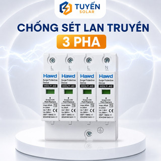 Chống sét lan truyền AC 3Pha 4P/ HAWD 40kA. SPD cho tủ điện Solar