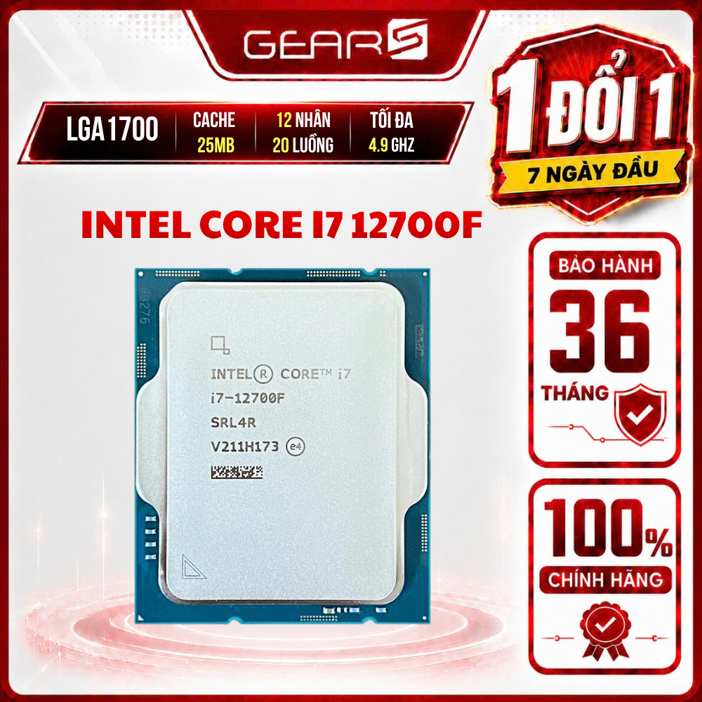 CPU INTEL CORE I7-12700F (UP TO 4.8GHZ, 12 NHÂN 20 LUỒNG, 25MB CACHE, 125W) - SOCKET INTEL LGA 1700)