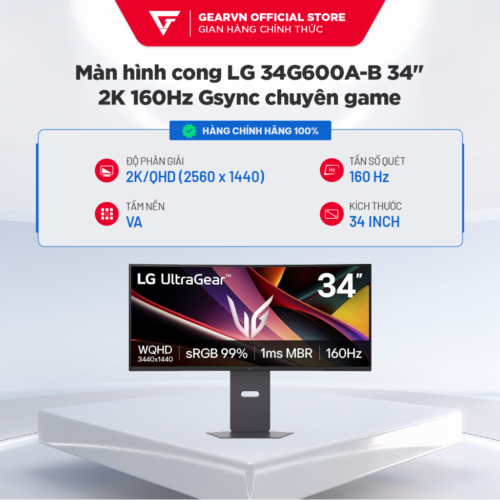 Màn hình cong LG 34G600A-B 34 inch 2K 160Hz Gsync chuyên game BH 24 tháng
