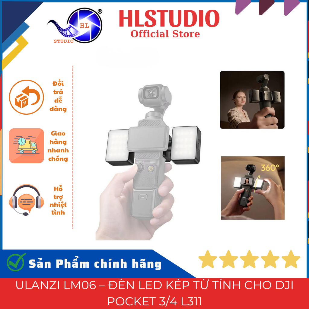 Đèn Led Kép Từ Tính Ulanzi LM06 L311 Cho Máy Quay DJI Pocket 3/4 Trợ Sáng Siêu Nhỏ Gọn HL Studio