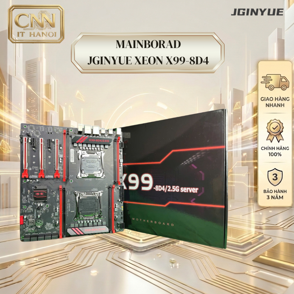 Main JGINYUE X99-8D4 2.5G – Hỗ Trợ Dual CPU Xeon V4, Chính Hãng, Bảo Hành 36 Tháng