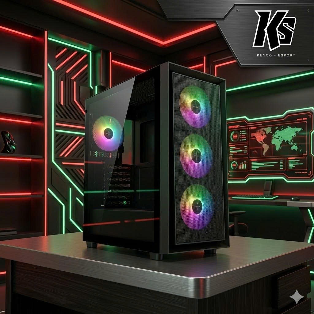 Vỏ Máy Tính KENOO ESPORT FM800-V2 (Black) - Thiết Kế Bể Cá Panorama - 2 Mặt Kính Không Viền - Hỗ Trợ