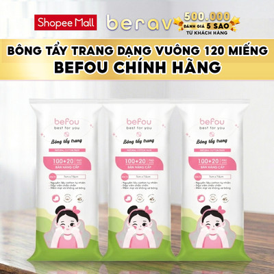 COMBO 3 Bông Tẩy Trang Cotton Befou Miếng Vuông Size To 120 Miếng