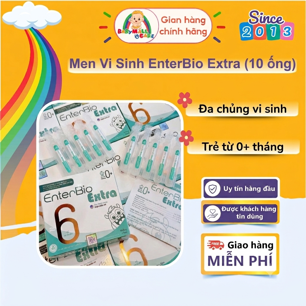 Babymall & Care | Men Vi Sinh EnterBio Extra Hỗ Trợ Tiêu Hóa Cho Bé Từ 0 Tháng Tuổi Hộp 10 Ống