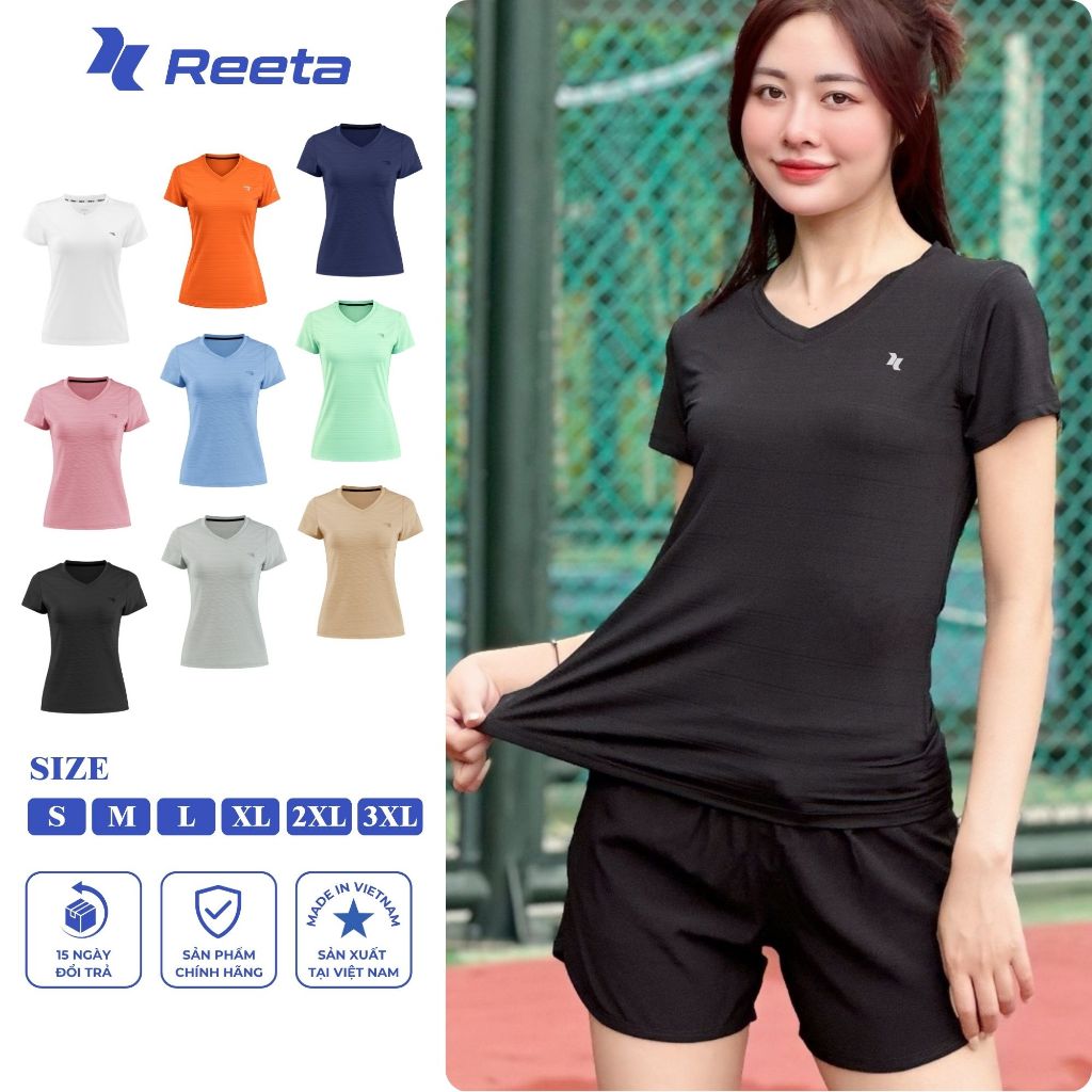 Áo thun thể thao nữ cổ tim REETA tập gym,chạy bộ,cầu lông,yoga...chất vải siêu thoáng mát- A006 | BigBuy360 - bigbuy360.vn