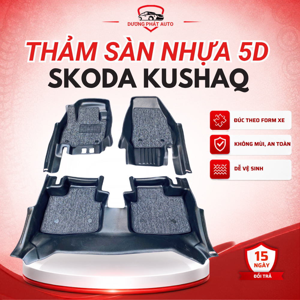 Thảm lót sàn NHỰA 5D xe SKODA KUSHAQ, Skoda Kushaq Mẫu TPE Tràn viền bậc cửa, Dễ vệ sinh- Mẫu MĐ