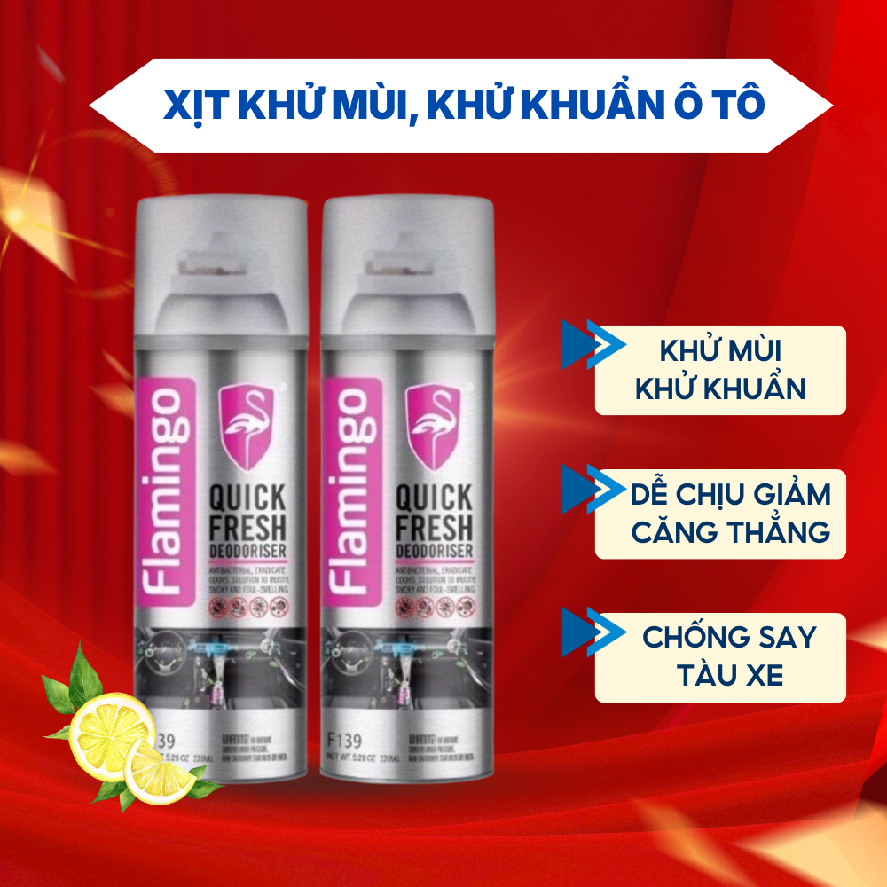 Bình Xịt Khử Mùi, Khử kHUẨN Ô Tô Flamingo F139, Xịt Vệ Sinh Loại Bỏ Mùi Điều Hoà Trong Xe