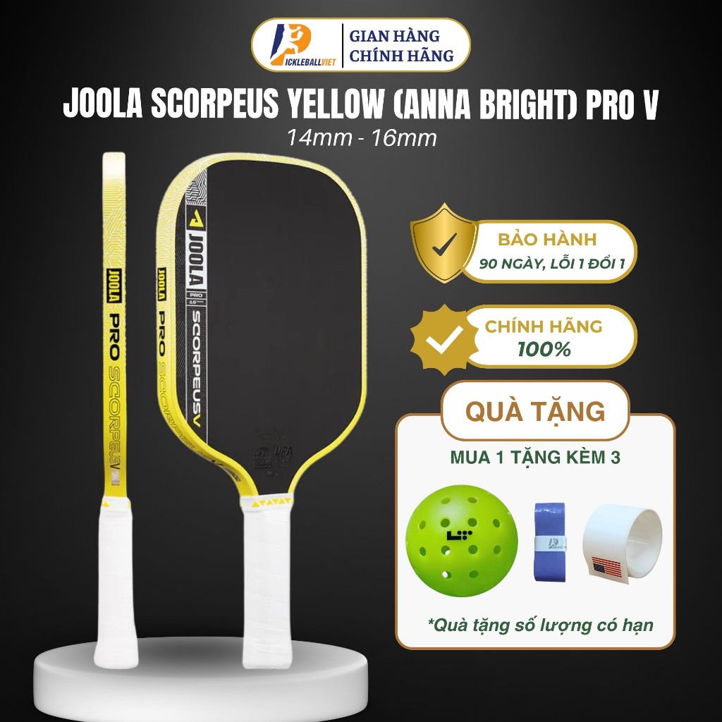 ✅ Vợt Pickleball Joola Scorpeus Pro V - JOOLA Yellow (Anna Bright) - Vợt Joola Gen 5 Chính hãng