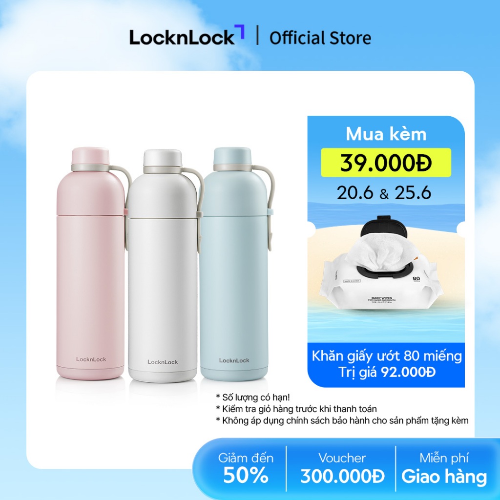 Bình giữ nhiệt có quai xách Lock&Lock Belt Bottle 490ml - LHC4267 (3 màu)