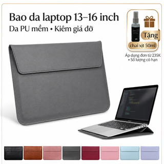 Bao da Macbook Pro-Air 13.3/14/15/16inch, túi Laptop chất liệu Da PU Mềm tich hợp làm giá đỡ cao 4cm