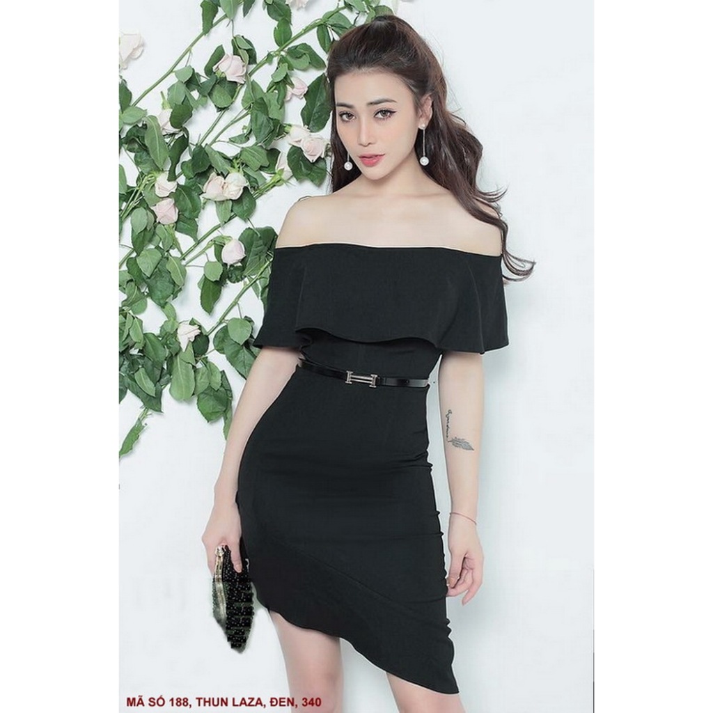 MyDu Shop | MS 188 – Đầm Cổ Rộng Lai Xéo Sang Chảnh Vải Thun Laza