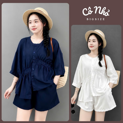 SET Đồ Bigsize Nữ Áo Cổ Tàu Kèm Quần Đùi Lưng Chun Thoải Mái Cho Chubby A293+Q500