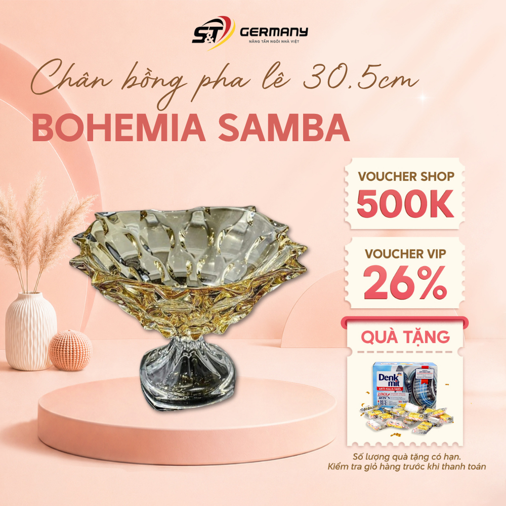 Chân bồng pha le Bohemia samba màu vàng 30,5cm  GermanySnT HCM 450074