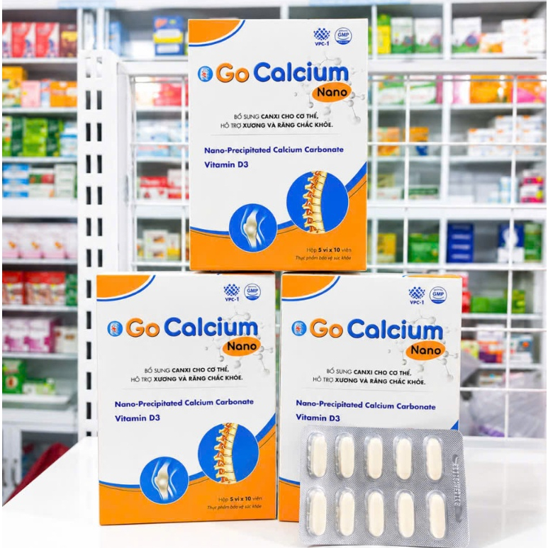 Go Calcium Nano - Bổ Sung Canxi Nano, Vitamin D3, K2 MK7 Hỗ Trợ Xương Răng Chắc Khỏe Hộp 30 Viên