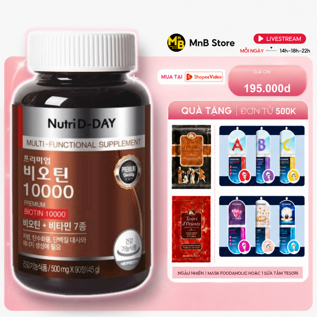 Viên Uống Biotin 10000 Nutri D-Day Hỗ Trợ Mọc Tóc Hộp 90 viên