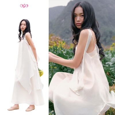 Đầm OLV kiểu yếm tơ kèm áo choàng Ozlynn phù hợp đi biển du lịch