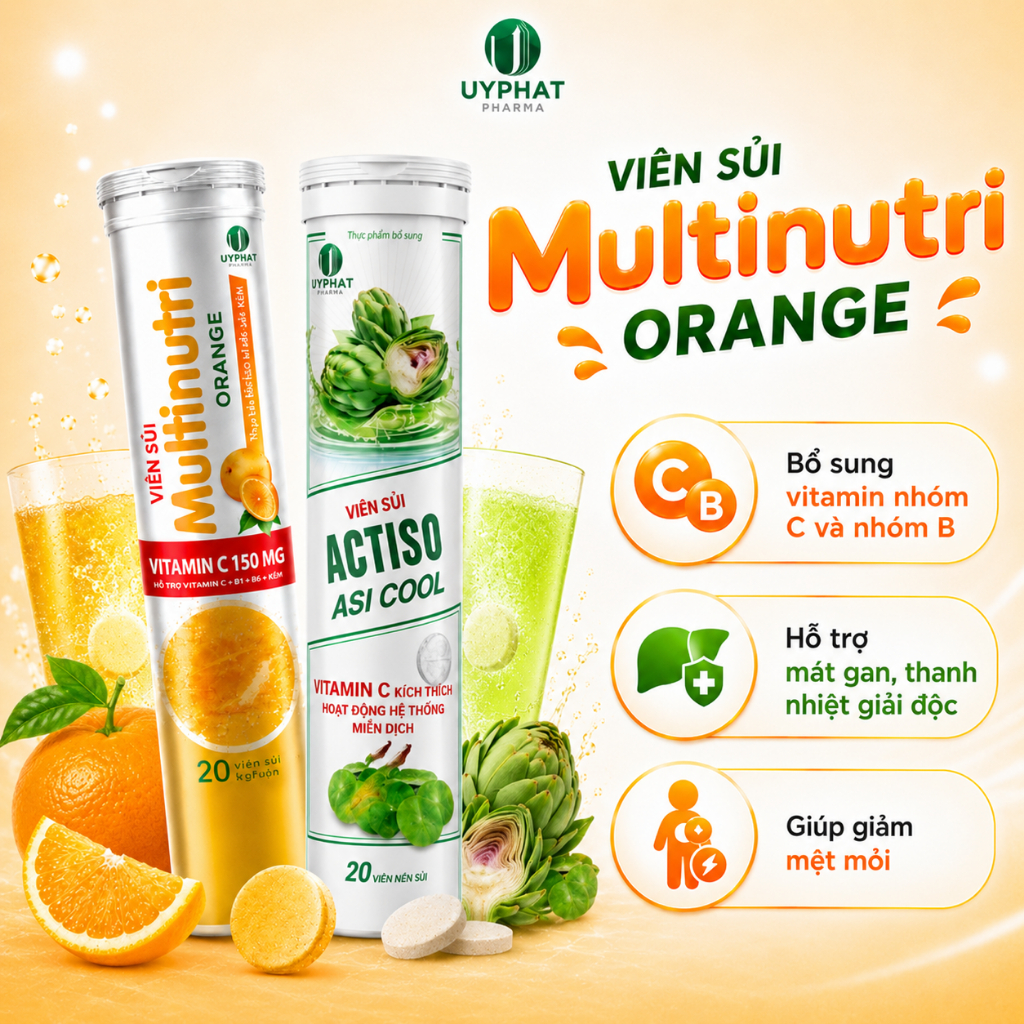 Viên sủi vitamin C Multinutri Orange Uy Phát tăng đề kháng, bổ sung vitamin cho trẻ em và người lớn