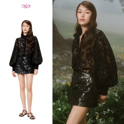 Chân váy OLV da chữ A hoa nổi sang trọng Fleur Applique Mini A Line Skirt nhiều màu phù hợp đi tiệc