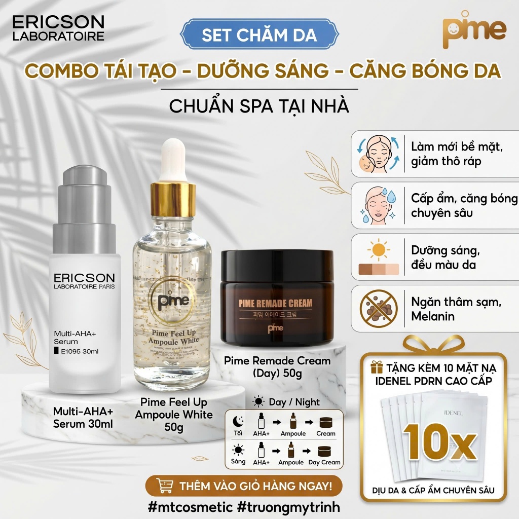 COMBO TÁI TẠO – DƯỠNG SÁNG – CĂNG BÓNG DA CHUẨN SPA PIME -Ericson Laboratoire - dưỡng sáng và nuôi l