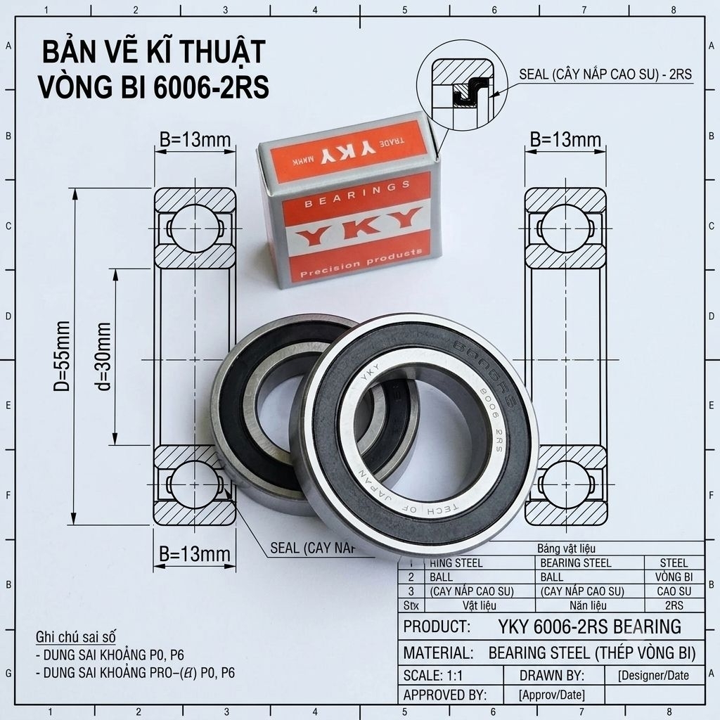 bạc đạn 6006 2RS YKY ( cốt 30x55x13mm)