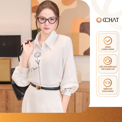 Áo Sơ Mi Nữ 𝐂𝐂𝐇𝐀𝐓 Dáng Suông Camella Thêu Hoa Chất Liệu Cao Cấp 16FDT9016ST
