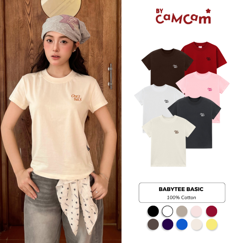 Áo Thun Baby Tee 𝑩𝒚𝒄𝒂𝒎𝒄𝒂𝒎 Basic BLACK/WHITE/GREY HOT TREND AMD015