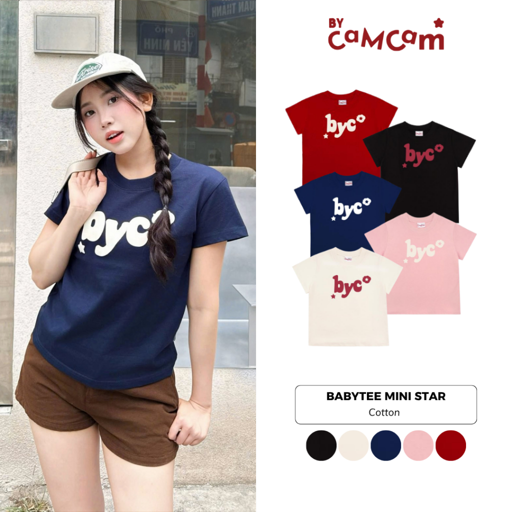 Áo Babytee MINI STAR 𝑩𝒚𝒄𝒂𝒎𝒄𝒂𝒎 Form Basic 100% Cotton In Nổi Logo Byc Cho Nữ [To Youth Collection] ABN009 | BigBuy360 - bigbuy360.vn