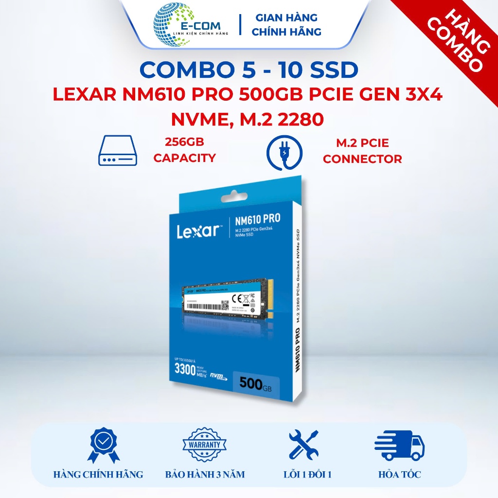 [SP FULL VAT] Combo 5-10 Ổ cứng SSD LEXAR NM610 Pro PCLe G3x4 500GB, Model: LNM610P500G-RNNNG