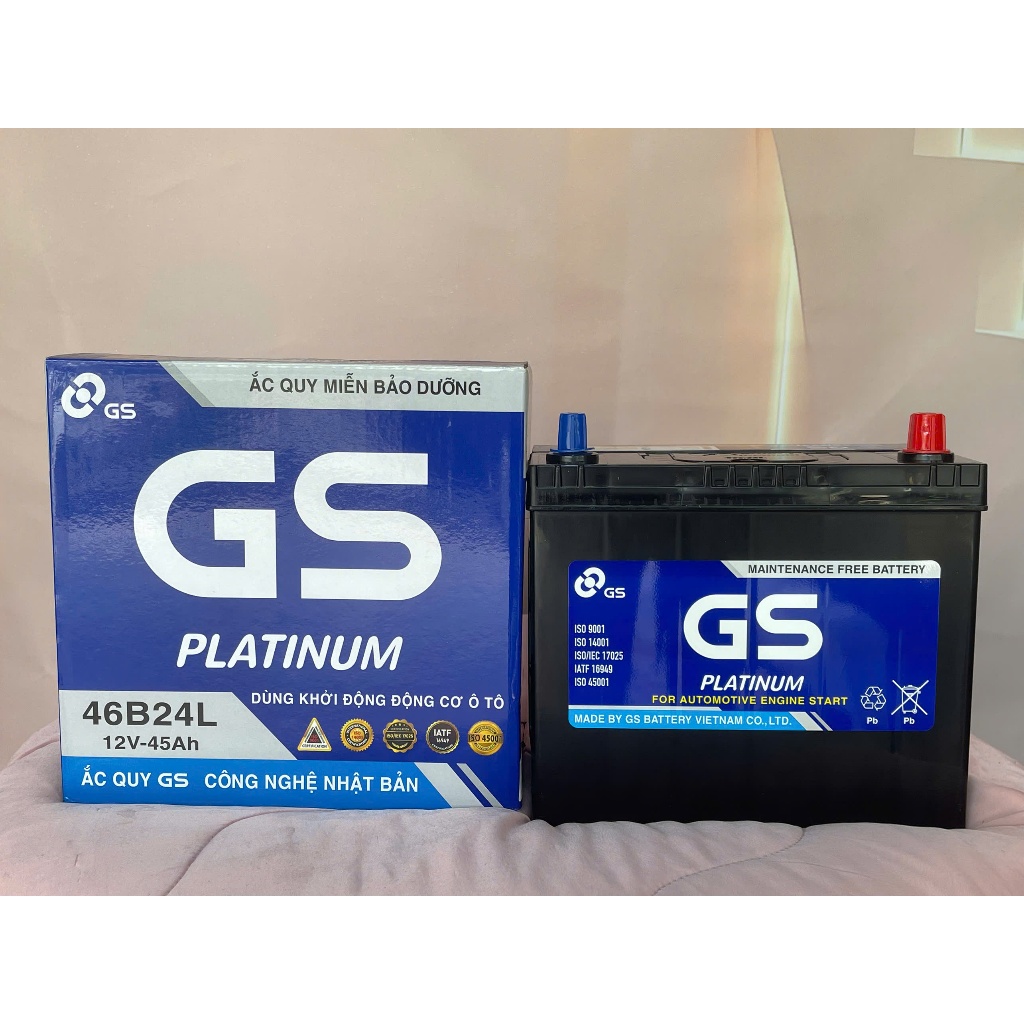 Ắc Quy GS 46B24L 12V 45Ah Cọc Trái Khô Miễn Bảo Dưỡng Chính Hãng Cho Ô Tô