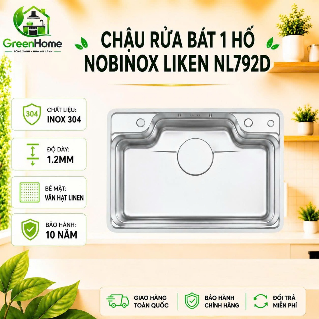 CHẬU RỬA BÁT NOBINOX LIKEN NL792D | KÍCH THƯỚC 83X50CM