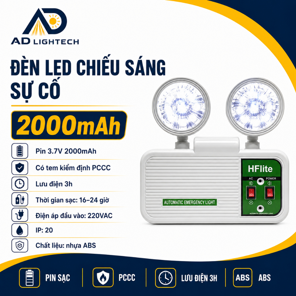 Đèn LED Chiếu Sáng Sự Cố Có Tem Kiểm Định, Lưu điện 3h