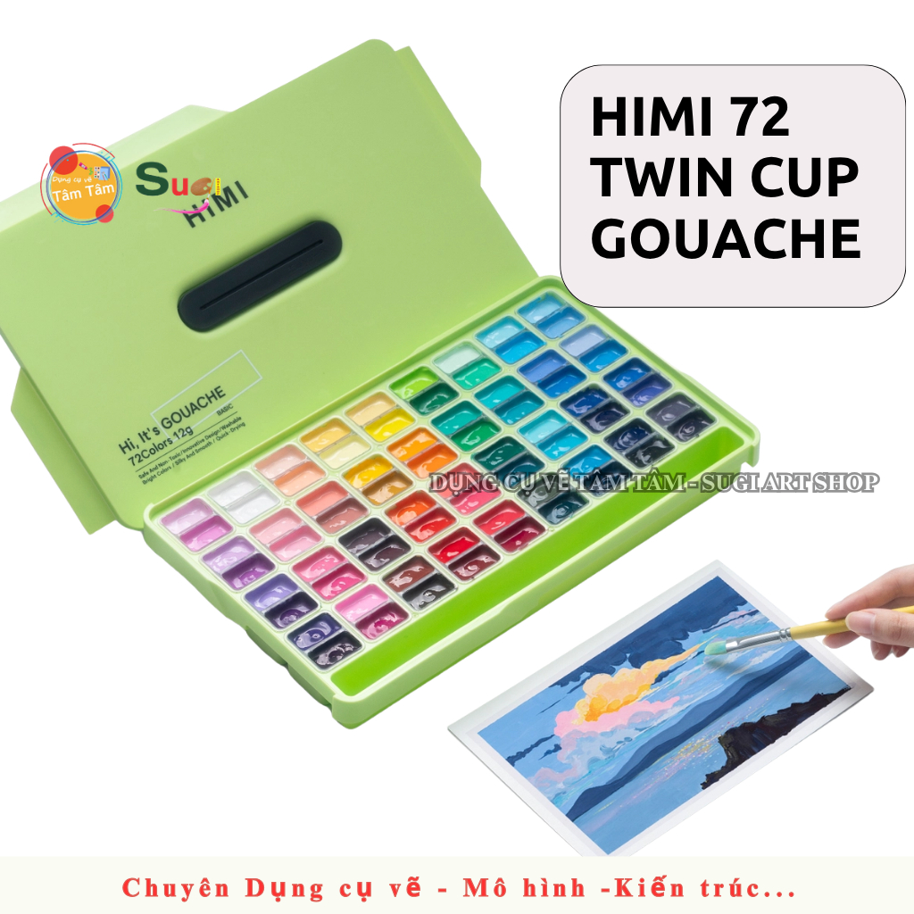 Màu Gouache HIMI Twin Cup 72 màu sinh đôi – màu Thạch Himi 72 màu