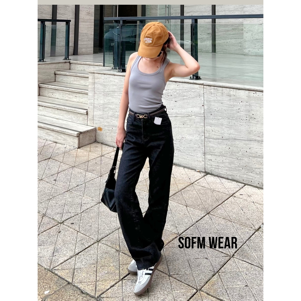 Quần Suông Cắt Lai Tone Xám Đen Form Vừa SD02 Sofm Wear- Chuyên Jeans Nữ