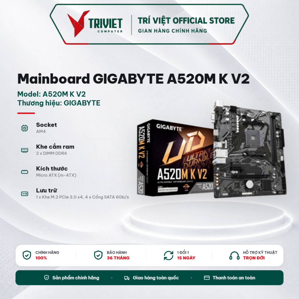Mainboard GIGABYTE A520M K V2 (AMD A520, Socket AM4, m-ATX, 2 Khe RAM DDR4) - Bo Mạch Chủ