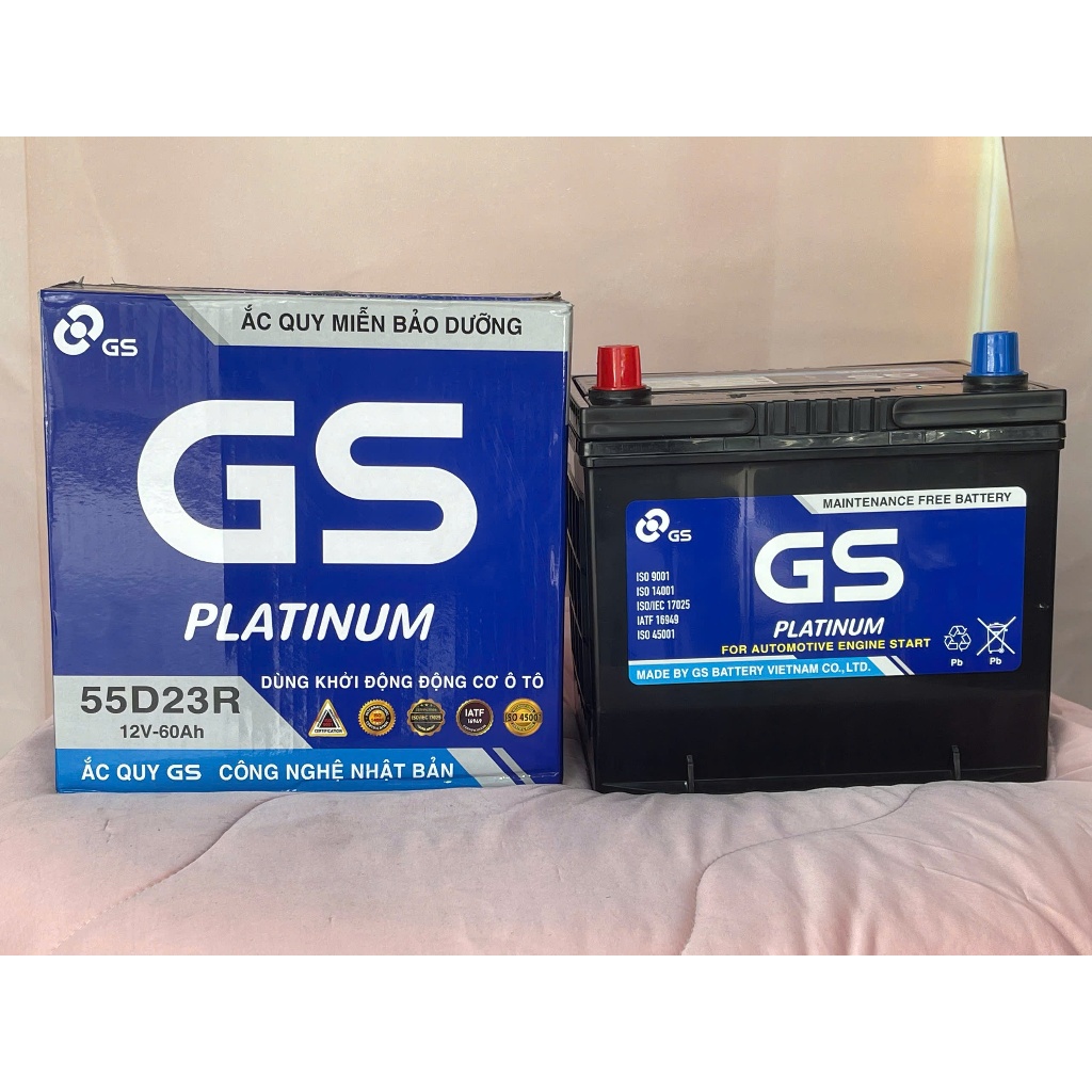 Ắc Quy GS 55D23R 12V 60Ah Khô Miễn Bảo Dưỡng Chính Hãng Cho Ô Tô