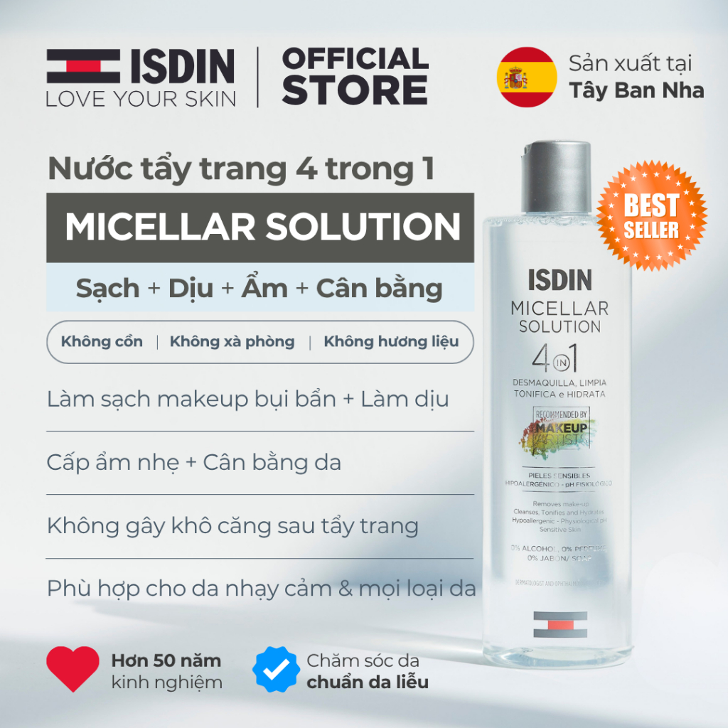 Bộ đôi kiềm dầu sạch sâu ISDIN - 1 x Fotoprotector Fusion Water Magic 50ml + 1 x Micellar Solution 4