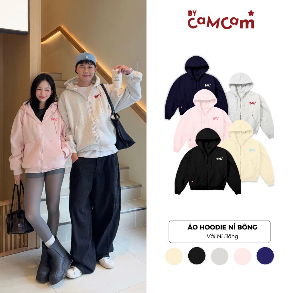 Áo Hoodie Zip Nỉ Bông Basic Form Boxy 𝑩𝒚𝒄𝒂𝒎𝒄𝒂𝒎 Urban Khoá Kéo BYC Streetwear Unisex Nam Nữ AHOD243 | BigBuy360 - bigbuy360.vn