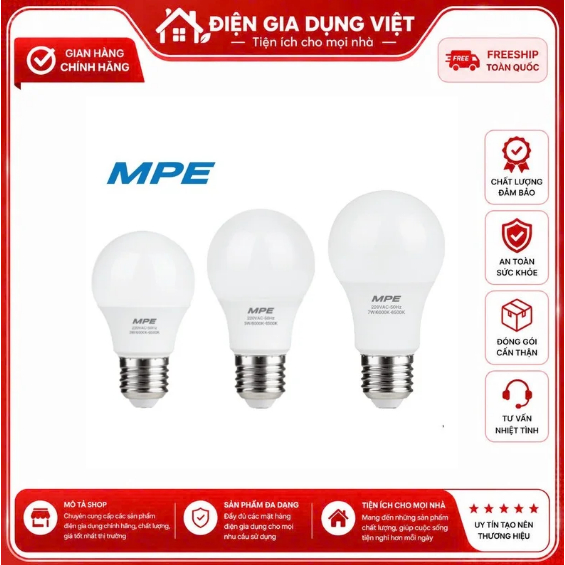 [HỎA TỐC HCM] BÓNG ĐÈN LED MPE LBD3 SÁNG TRẮNG  - BH 24 THÁNG - TIÊU CHUẨN CHÂU ÂU [LED BULB MPE] [L